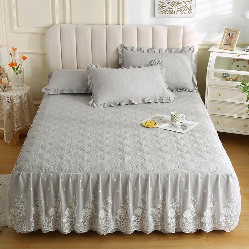 

3 шт. Стеганая юбка для кровати с оборками - Мягкий, удобный, машинная стирка полиэстер, идеально подходит для декора спальни, гостиной, гостевой комнаты 150*200cm