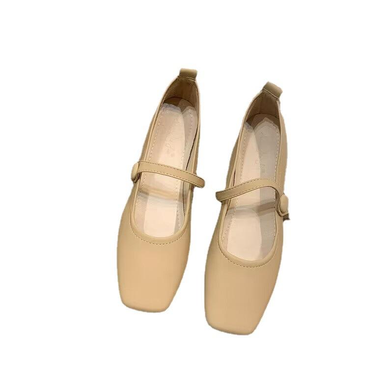 Coarse heel single shoes women's spring and summer new versatile niche retro low heel simple small leather shoes