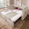 Upholstered Bed Sofa Bed 90x190cm, Single Bed Pull-Out Bed Daybed, Armrests Charging Function & Cup Holders, Linen Blend Fabric, Beige, Without Mattress