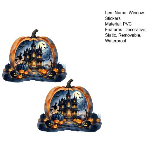 Decorative Holiday Gift for Friends Halloween Pumpkin Haunted House Static Window Stickers, Waterproof PVC Castle Outdoor Balcony Stickers