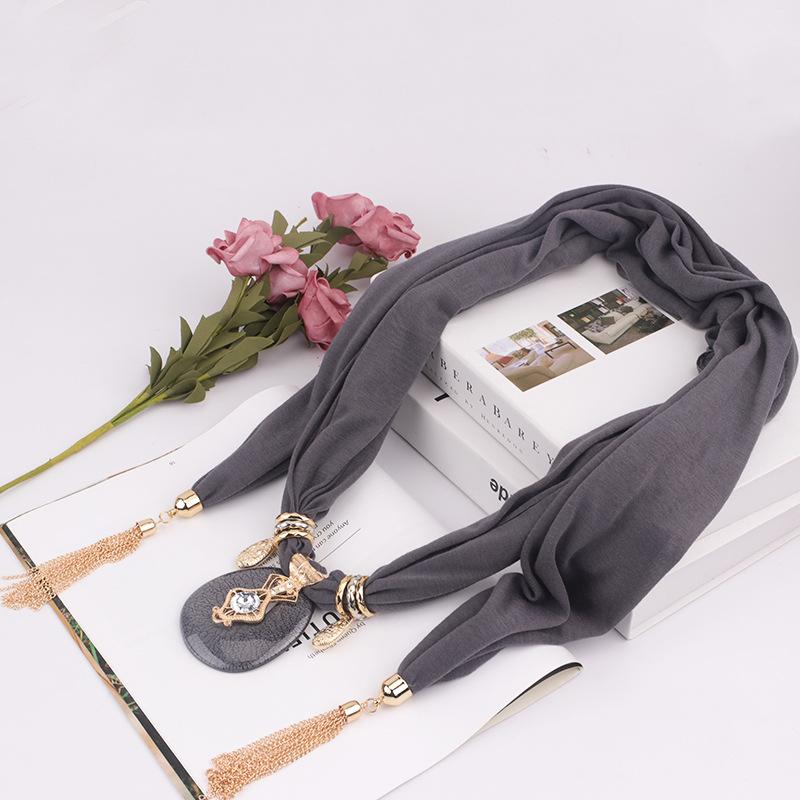 Elegantní šálový náhrdelník s třásněným křišťálovým přívěskem – Módní nekonečný šátek pro ženy, Boho výrazný šperk
