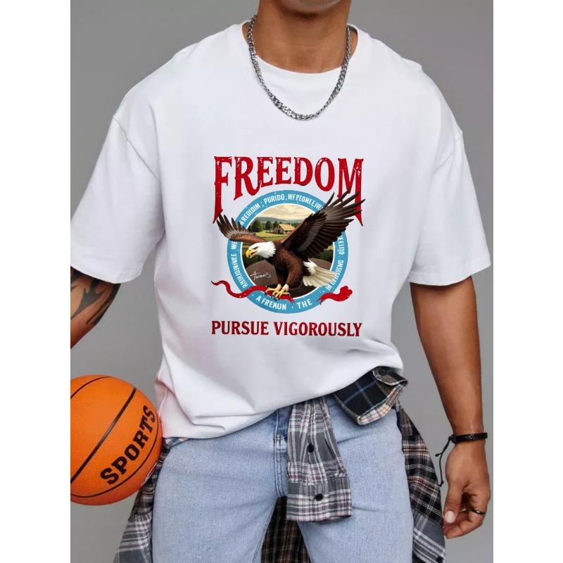 Freedom Eagle Graphic T Shirt White American Eagle and Freedom Text Design for Casual Wear Outdoor Activities and Patriotic Events