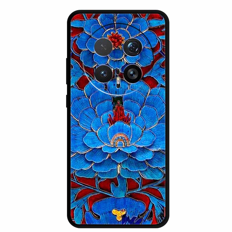 6.71" For Honor Magic8 Pro 5G Case 3D Emboss Relief Flower Black Silicone Soft Back Cover Case For Honor Magic 8 Pro Case Shells