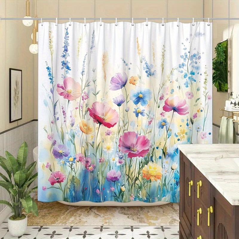 1pc Watercolor Flower Shower Curtain Spring Botanical Farm Modern Fashion Elegant Suitable for Home Partition Room Decoration