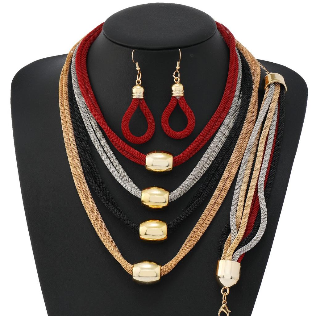 Gothic Layered Ball Pendant Choker Necklace Earrings Bracelet Women Punk Chunky Clavicle Chain Jewelry Steampunk Accessories