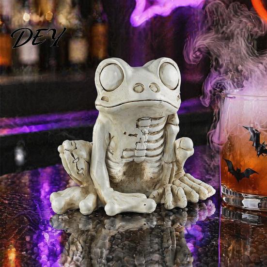 Resin Gothic Home Ornaments Halloween Skeleton Frog Figurine, Animal Bone Statue for Bar Haunted Oddity Curiosities Decor House, Spooky Ornament,