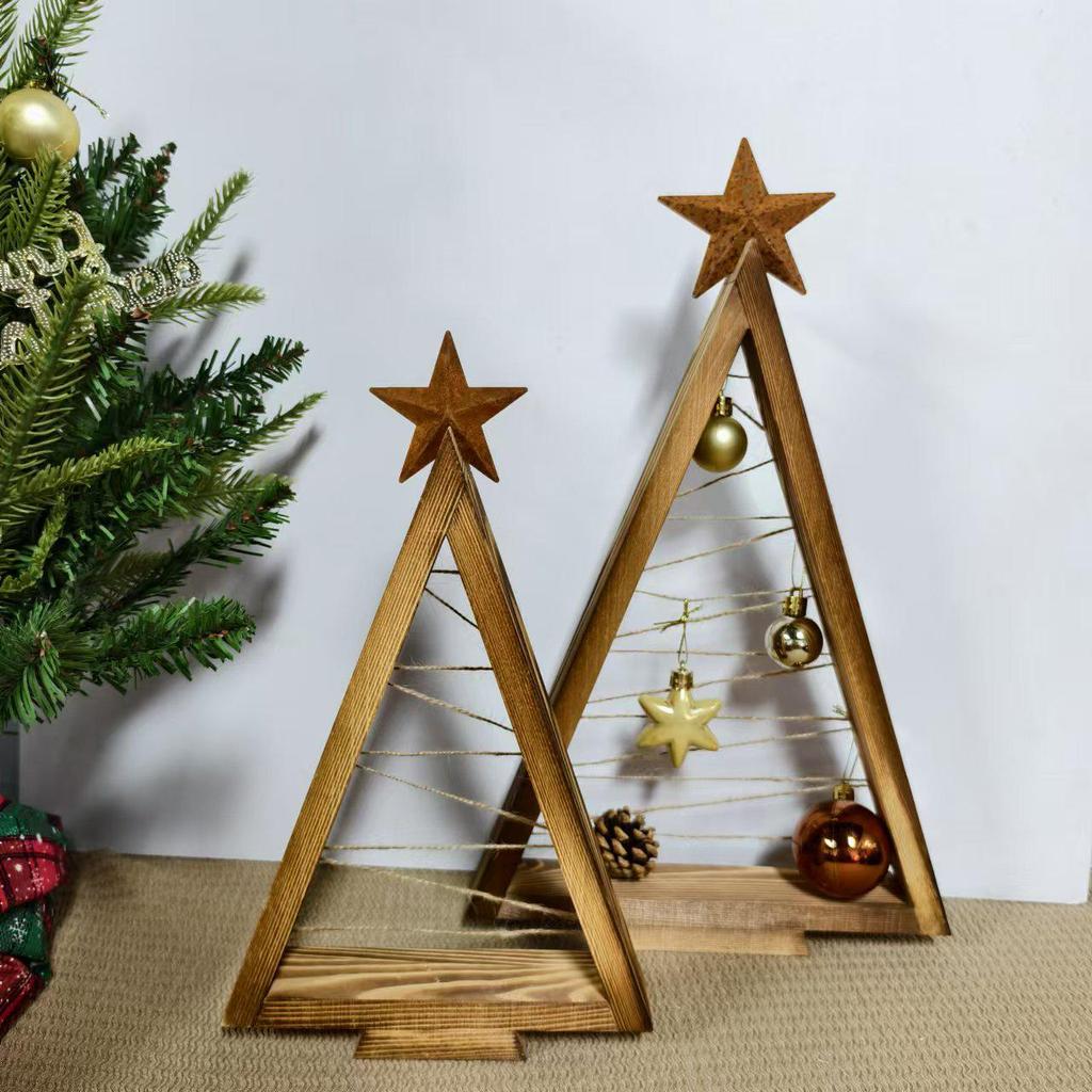 Wooden Luminous Christmas Tree Ornament with String Lights