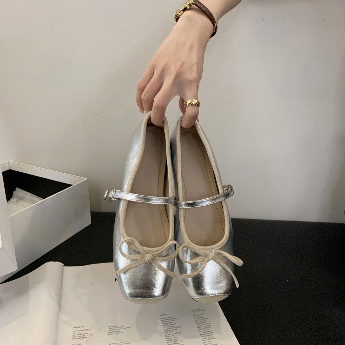 

Bow gentle single shoes new fairy style grandma shoes inner height increased by 5 cm shallow mouth Mary Jane shoes 40