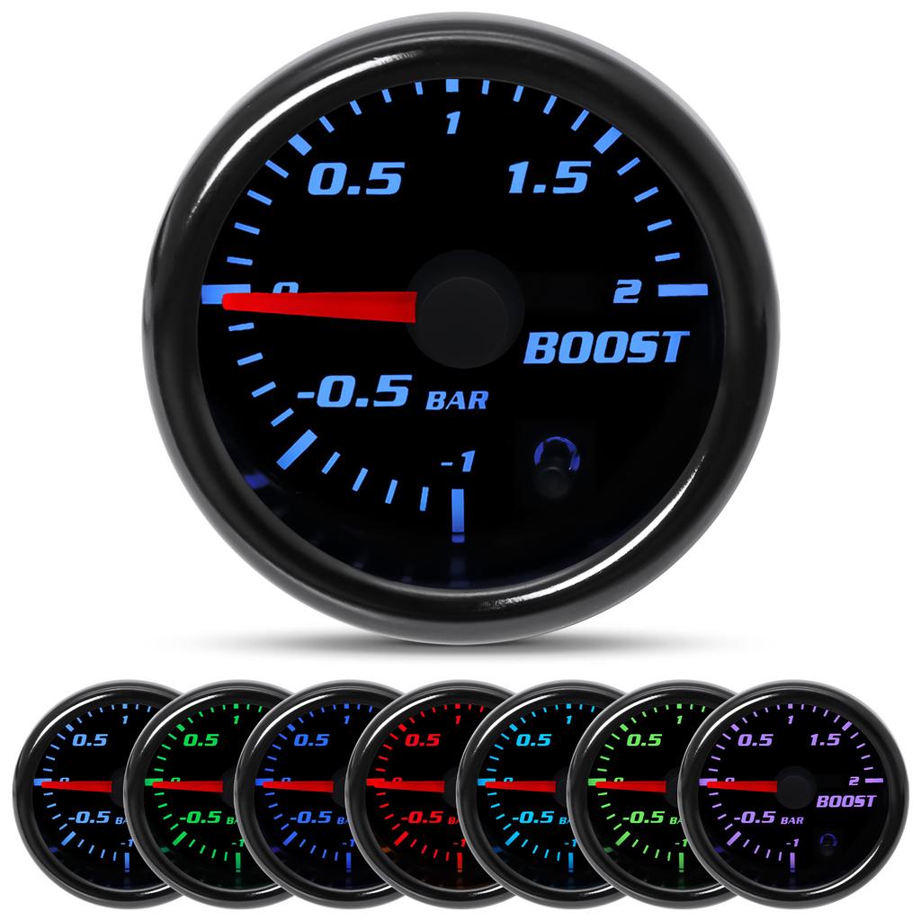 2'' 52mm 7 Color Oil Temperature Gauge Boost Bar PSI Water Temp Oil Pressure Air Fuel Ratio RPM Tachometer for 12V Car Gauges