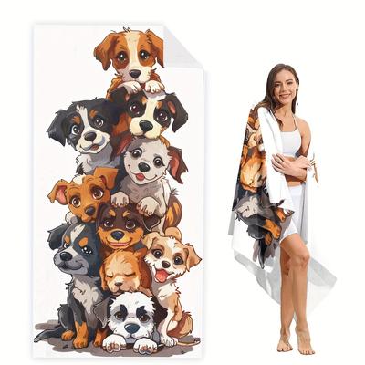 Quick Dry Beach Towel Super Absorbent Dog Pattern Beach Towel Oversized Comfortable For Pool, Travel, Camping Durable Polyester