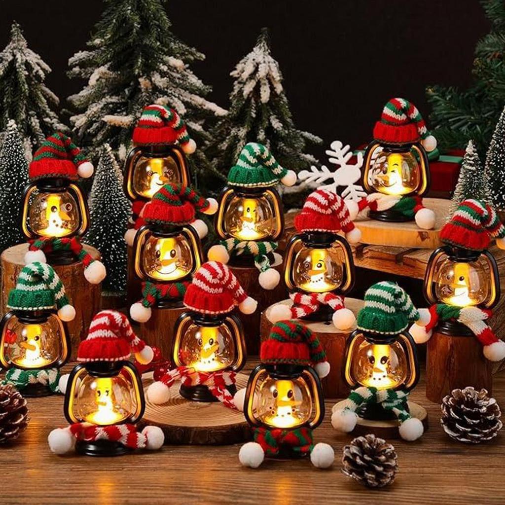 Snowman Lantern Christmas Small Lamp Decor Hangable Lamp With Hats Scarves For Holiday Outdoor Indoor Party Tabletop Tree Winter