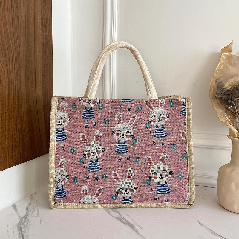 

Новая летняя студенческая сумка-тоут большой вместимости, повседневная холщовая сумка-тоут с мультяшным принтом розовый