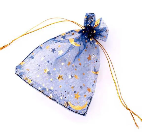 Transparent Organza Mesh Bag with Star & Moon Design, Drawstring Pouch for Jewelry or Candy Gift Packaging