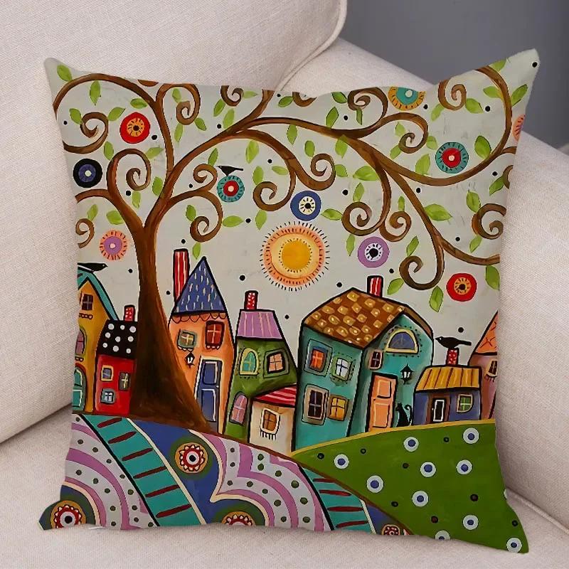 Домашний декор спальня ретро деревенский цвет городской диван наволочка автомобиль мультфильм дом наволочка 50x50cm оранжевый