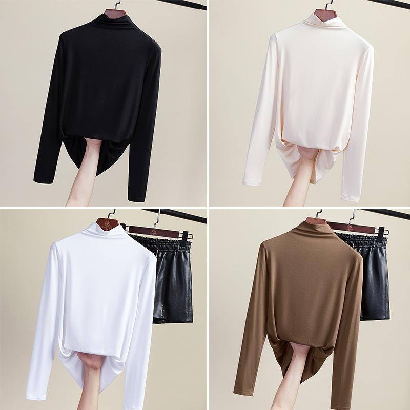 Modal semi-turtleneck bottoming shirt women's spring and summer long-sleeved t-shirt with new women's clothing thin black top