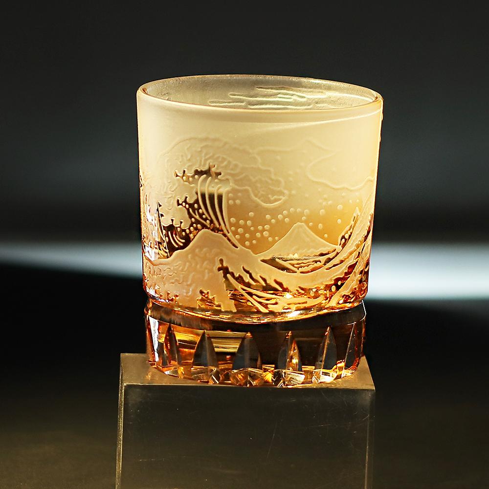 Luxury Premium Hand Engraved Color Embossed Glass Artwork Handmade Glassware Rock Whisky Vodka Bourbon Glass Tumbler 240ml