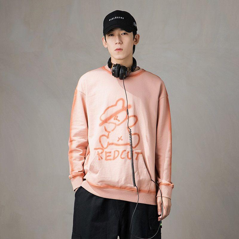 Wassup Fashion Brand Cartoon Smiley Face Fleece-lined round Neck Hoodie Boys Spring, Autumn and Winter All-Matching Couple Pullover Top Heavy