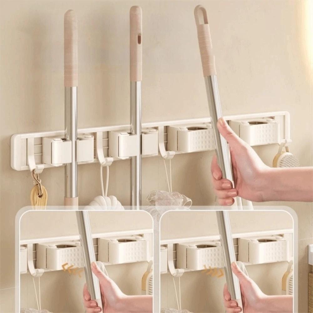 Removable Wall Mounted Mop Rack Space Aluminum Mop Broom Holder Suction Cup Mop Holder for Kitchen