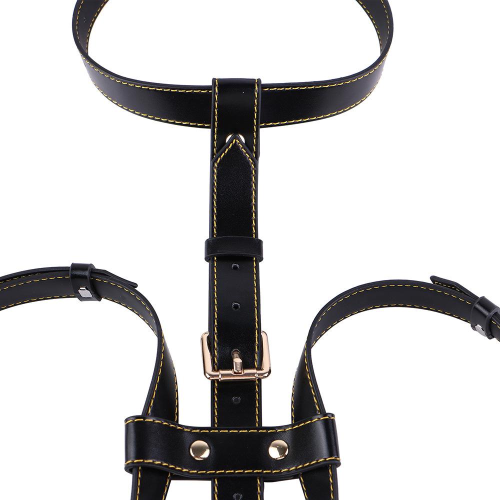 Leather Nipple Clamps Chain Black Wearable Bra BDSM Lingerie Adult Couples Flirting Toy