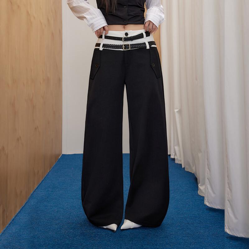 unifree Plus Size Low-Waist Wide-Leg Casual Pants with Belt
