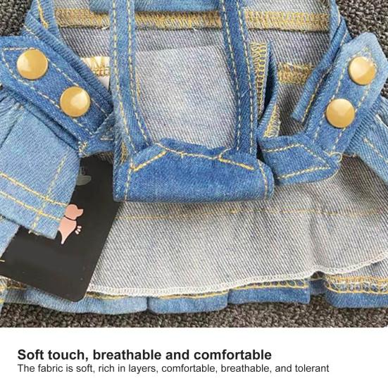 Pet Denim Jumpsuit Solid Color Cosplay Anti-fade Pet Jean Overalls Strap Dress Clothes for Teddy