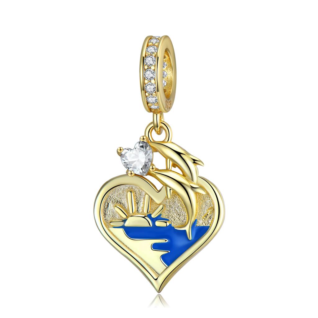 Skaczący delfin Heart Shell Charm koraliki autentyczne 925 srebro koraliki z cyrkoniami biżuteria damska drobne akcesoria