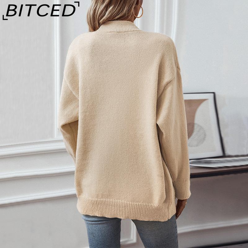 BITCED Elegant Knit Cardigan for Women - Autumn/Winter Solid-Color Single-Button Sweater Jacket