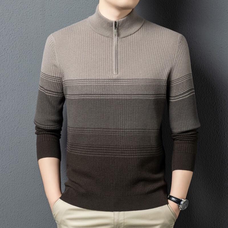 

FENGXUN Men s 100% Pure Wool Mock Neck Zipper Sweater L