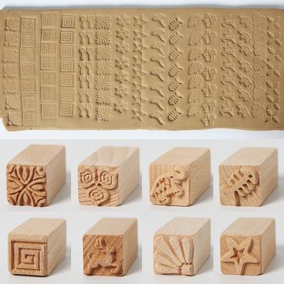 Sceau de Texture en bois et céramique, fait à la main, décoration de poterie en argile, timbres sculptés à la main pour l'impression de sceau en bois, fleur d'écureuil, bricolage
