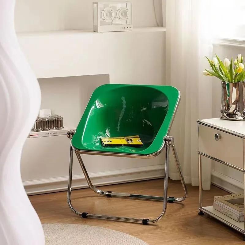 Creative Living Room Chairs Simple Folding Modern Portable Chairs Bedroom Metal Bench Legs Acrylic Vanity Chair Stool Home Furn