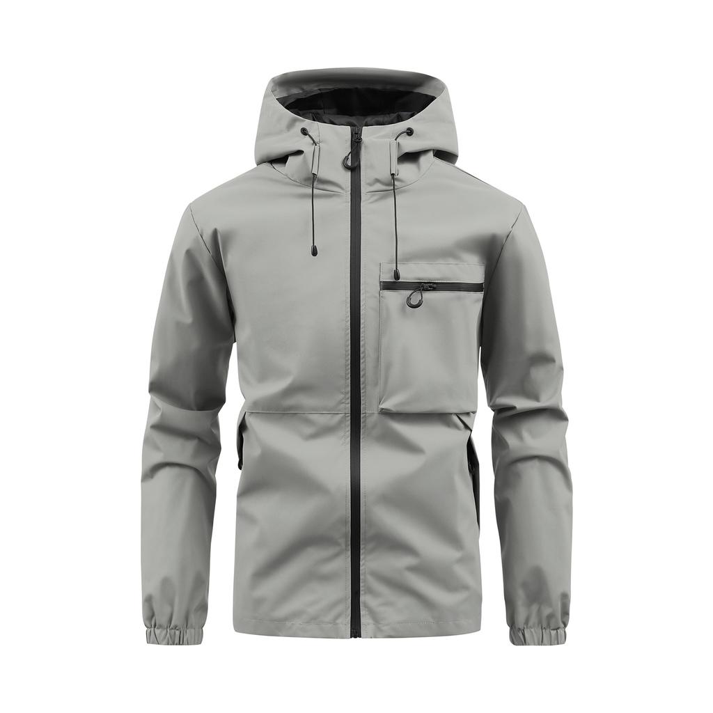 Autumn Men's Jacket Casual Hooded Solid Color Multi Bag Workwear Outdoor Assault Jacket