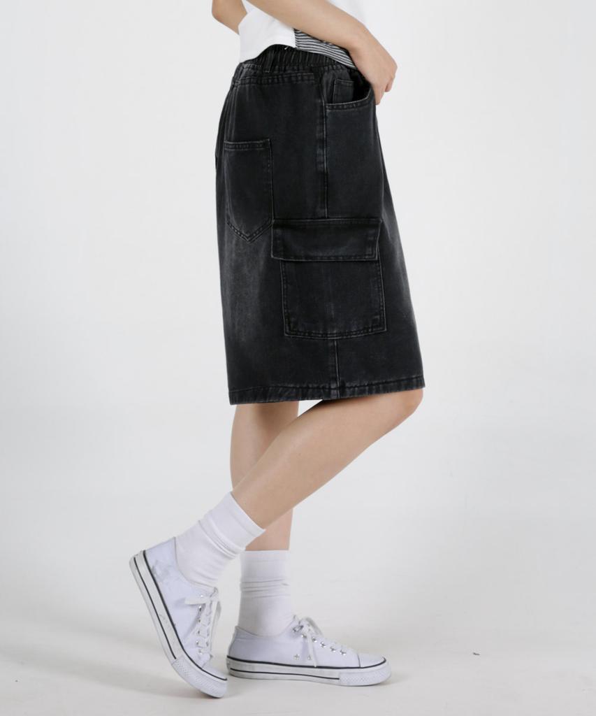 UMM Women'S Elastic Waist Bermuda Cargo Cool Denim Shorts 2 Colors