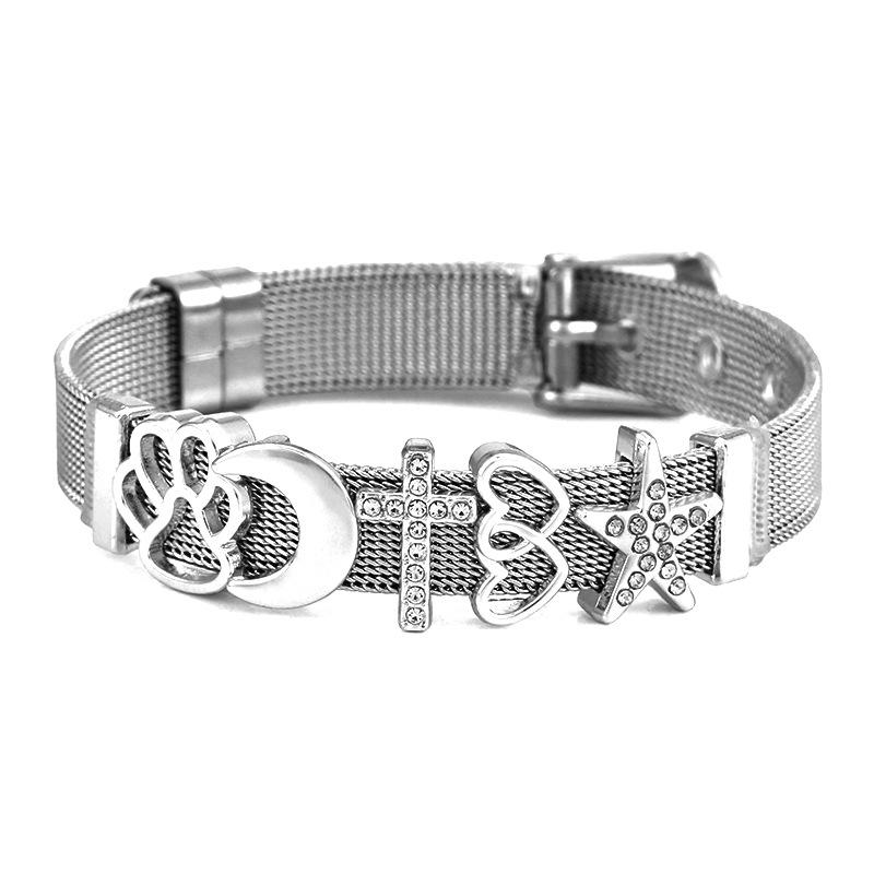 

Популярный браслет-бангл из титановой стали со звездами, луной и крестом серебряный