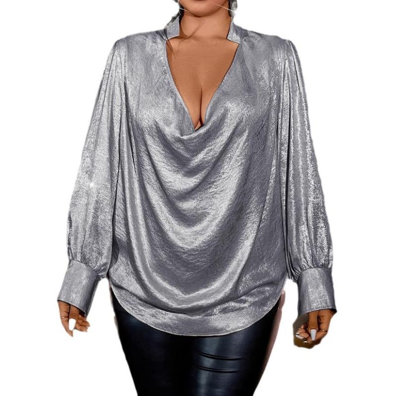 Damtopp i stora storlekar, höstnyhet, djupt V-ringad, långärmad