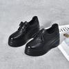 Platform Shoes Women's 2025 Spring New Round Head Lace-up Muffin Heel Women's Shoes First Layer Cowhide Leisure College Style Single Shoes