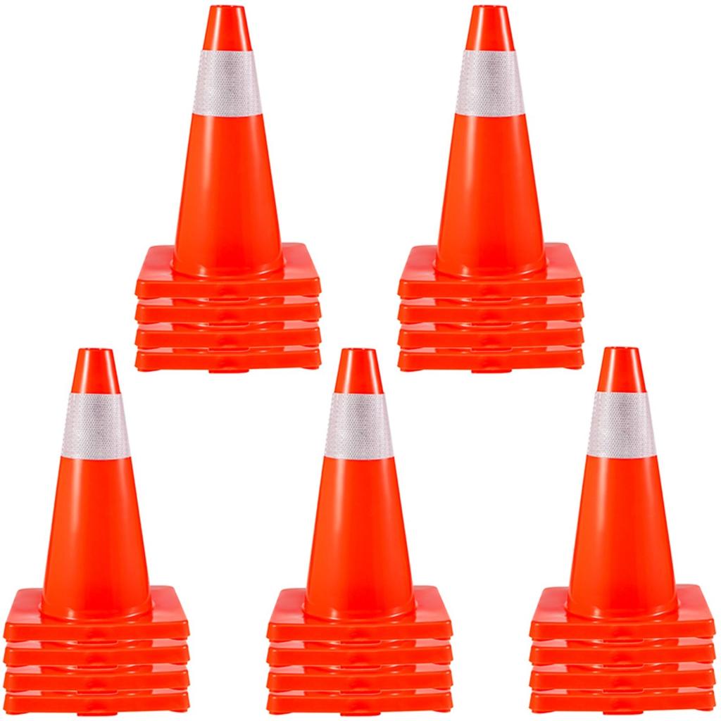 20Pack 18\" Traffic Cones, Safety Road Parking Cones PVC Base, Orange Traffic Cone with Reflective Collars, Hazard Construction Cones for Home Traffic