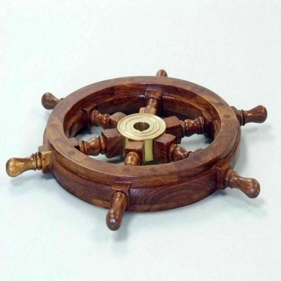 45.72 Cm Pirates Wonderful Home Decor Ship Wheel Wood Captain Boat Gaston Turcotte Carved Steering Brass Gift