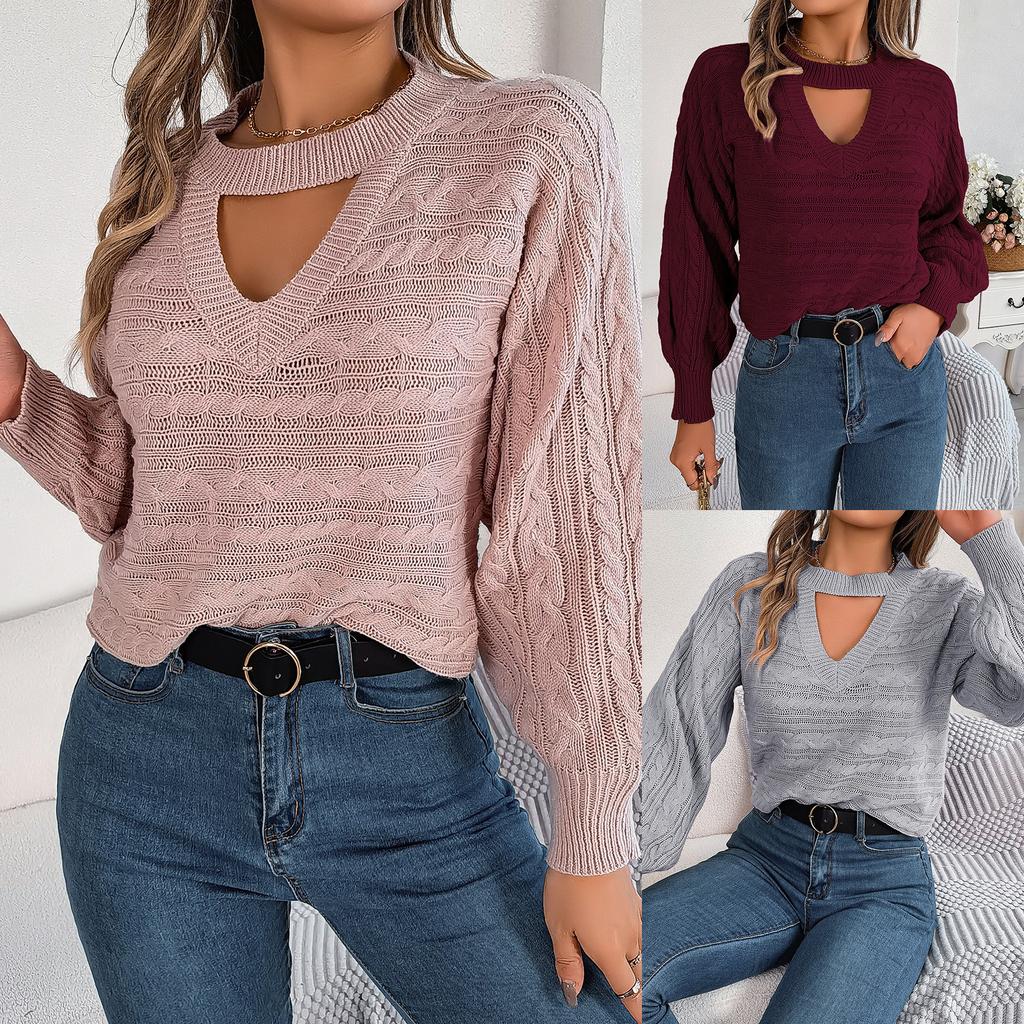 Fashion Solid Color Knitted Sweater for Women Autumn Winter O-neck Long Sleeved Sexy Hollow Pullover Sweaters Comfort Casual Top