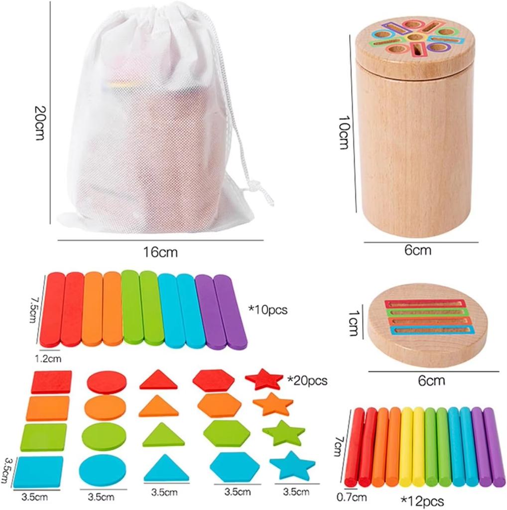 Montessori Toys for Toddlers Wooden 3 In 1 Color Sort Cup Early Educational Toy Shape Matching Fine Motor Toy Count Puzzle Gifts