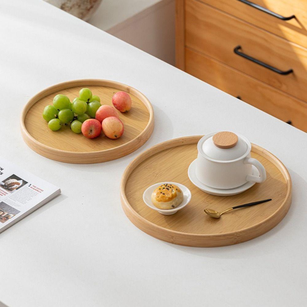Wooden Wood Tray Round Tea Food Tray New Serving Tray Breakfast Dinner