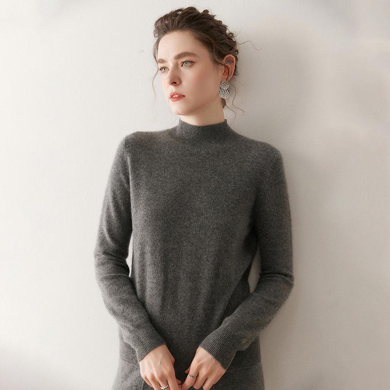 

Женский кашемировый трикотажный свитер облегающего кроя, универсальный, с полувысоким воротником Extra Large