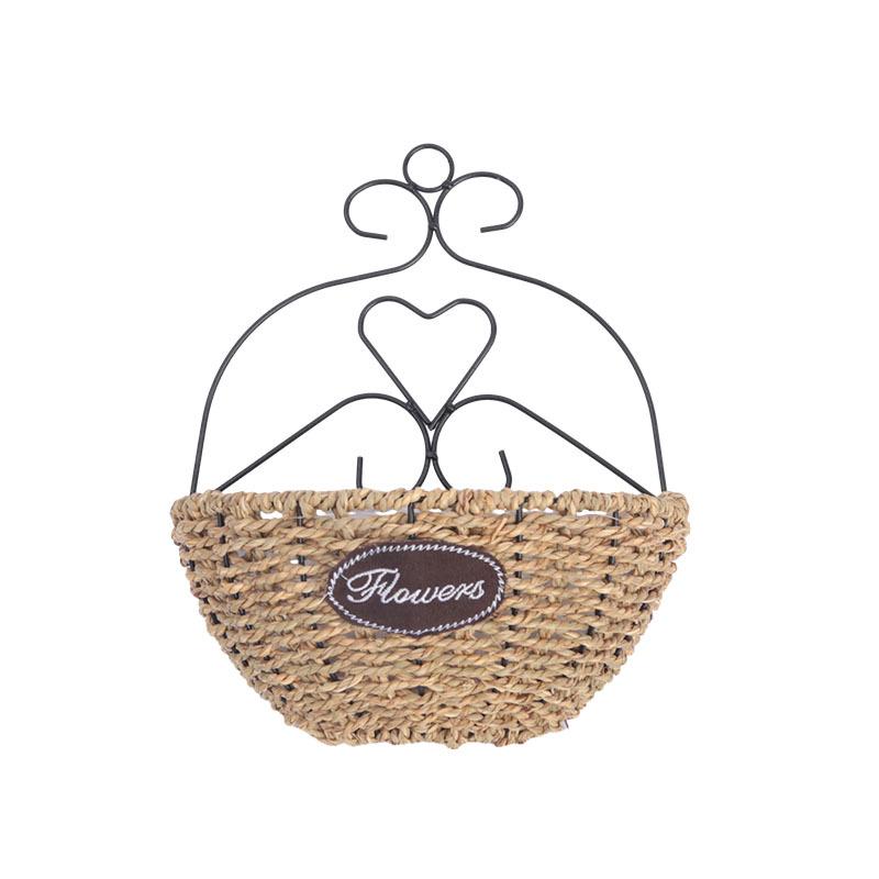 Pastoral Handmade Woven Straw Wall Hanging Flower Basket Decoration