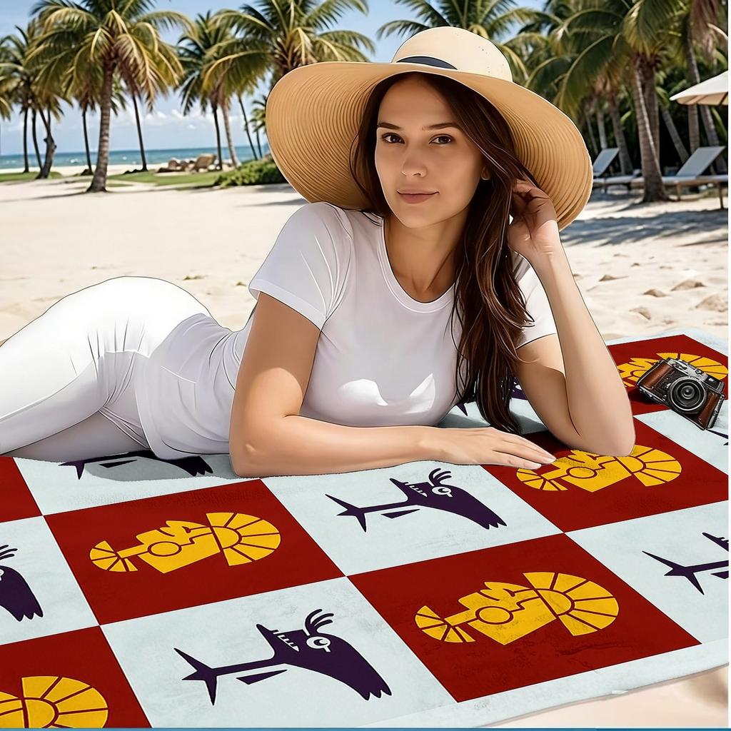 1pc, Indian-style Character Oversized Soft Beach Towel, Geometric Totem Print Pattern, Microfiber Bath Towel, Quick-drying