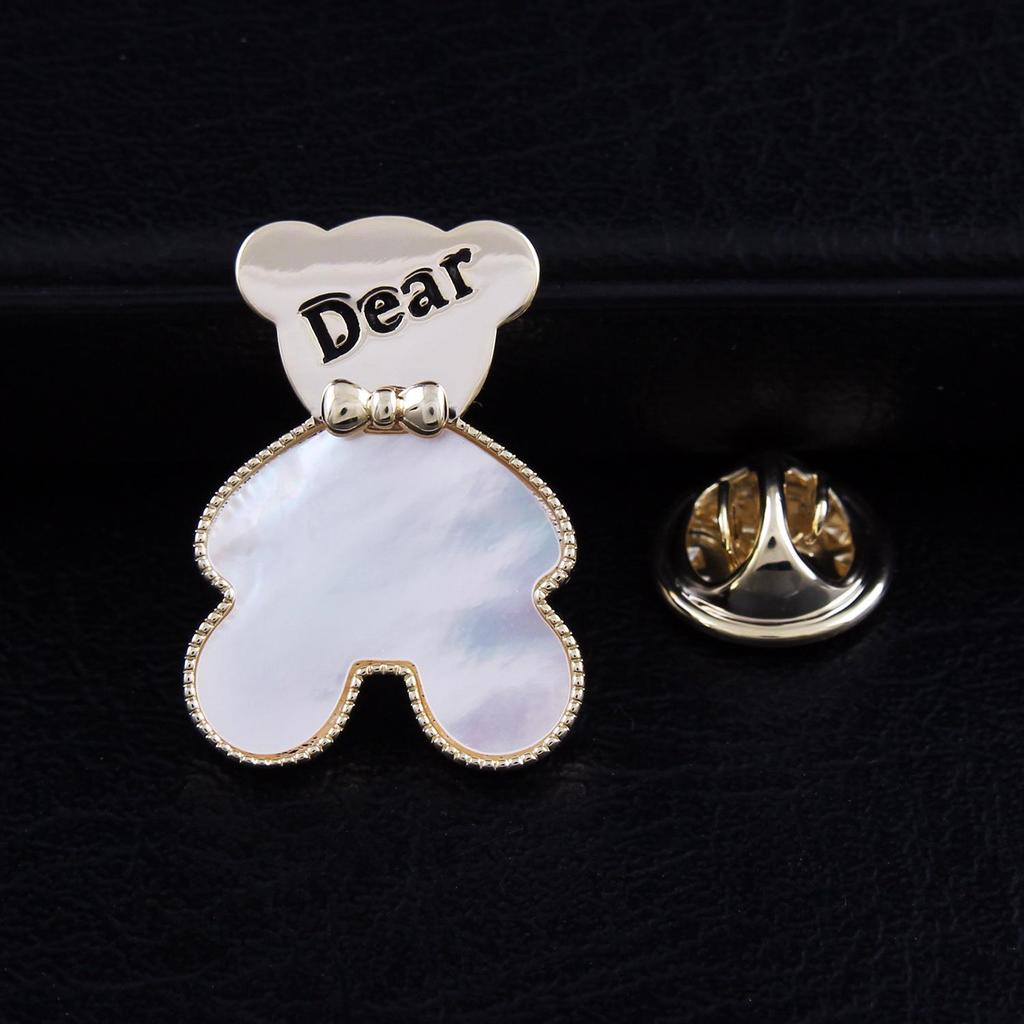 Elegant Natural Shell Brooch with Bear and Rabbit Design, Inlaid with Zircon, High-End Anti-Exposure Pin.