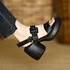 Fashion Block Heel Open Toe Roman Sandals Women's Summer New Round Toe Soft Leather Metal Buckle One-Line Platform Heels