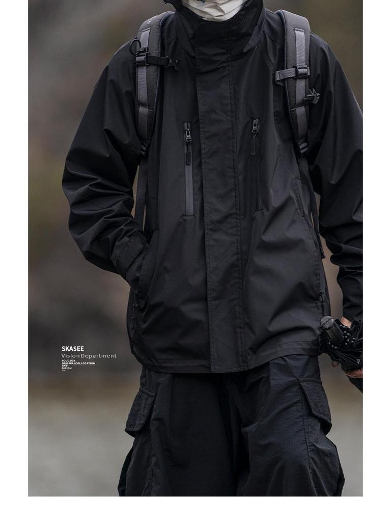 Herren Schwarze Kapuzen-Winddichte Wasserdichte Outdoor-Arbeitsjacke für Herbst/Winter