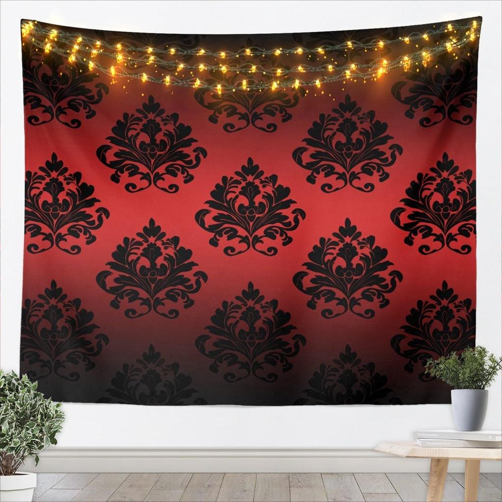 Black & White Crown Tapestry, Ornate Baroque Floral Pattern Print, Wall Hanging for Luxury & Vintage Aesthetic Home Decor