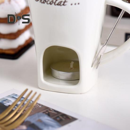 Schokoladenfondue-Becher mit Gabeln, Kerze, 130 ml, Keramik-Schokoladenschmelzbecher, Mini-Schmelztiegel für Butter, Geburtstags- und Hochzeitsgeschenke