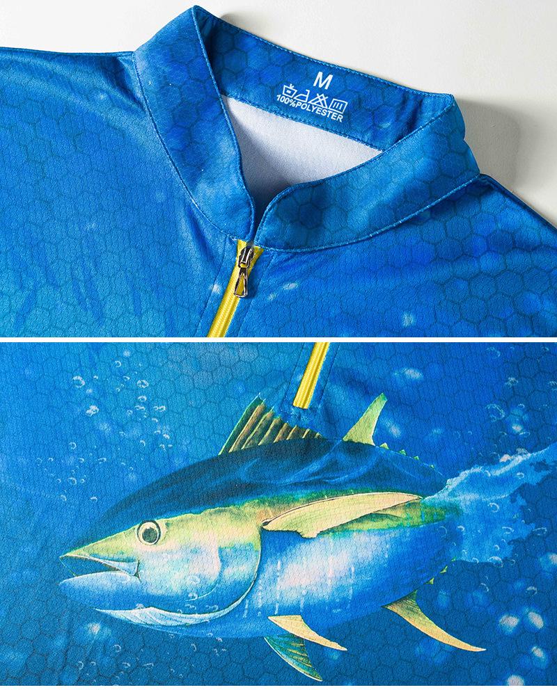 Men's Long Sleeve Mesh Fishing Shirt: Outdoor Sun Protection, Breathable, Sweat-Absorbent, Stand Collar, Printed Design.