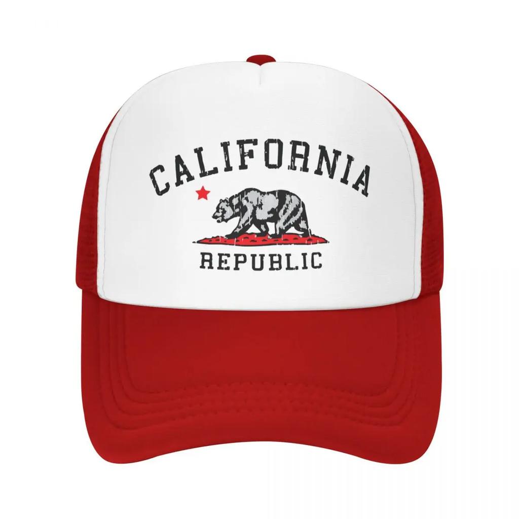 Custom Punk Unisex California Republic Flag Trucker Hat Adult Adjustable Baseball Cap Unisex Women Sun Protection Trucker Cap